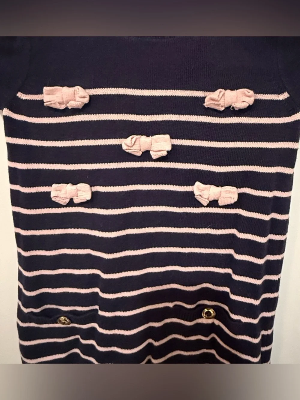 Gymboree Navy Sweater Dress with Pink Stripes and Bows